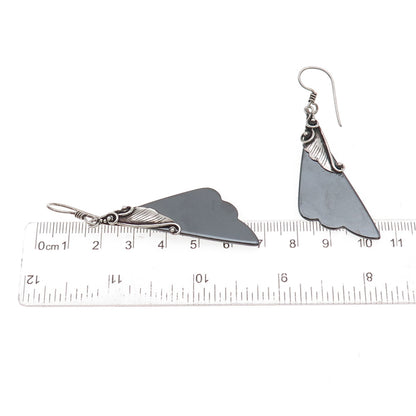 Old Pawn Sterling Silver Vintage Southwestern Hematite Floral Dangle Earrings