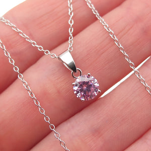 925 Sterling Silver Round-Cut Pink C Z Cable Chain Necklace 16-18"