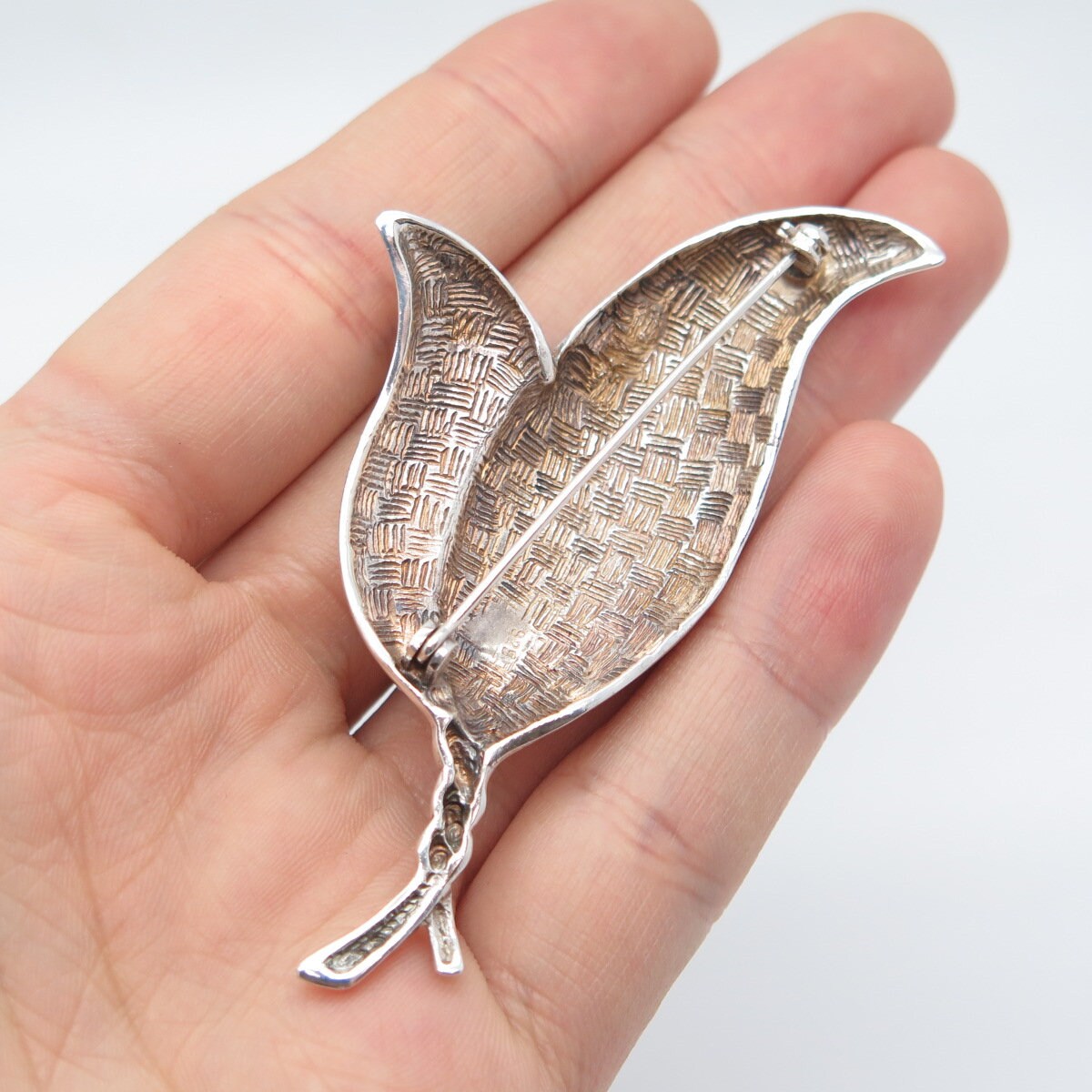 925 Sterling Silver Vintage Double Leaf Pin Brooch
