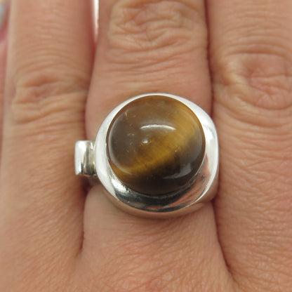 915 Silver Vintage Spain Real Tiger Eye Gemstone Ring Size 7.25