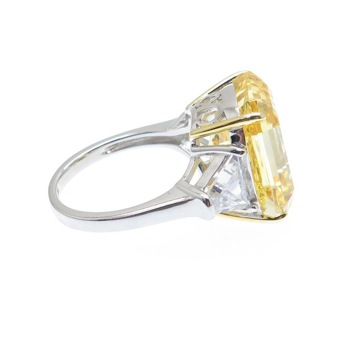 DSMK 925 Sterling Silver 2-Tone Canary & White Multi-Cut C Z Ring Size 7.25