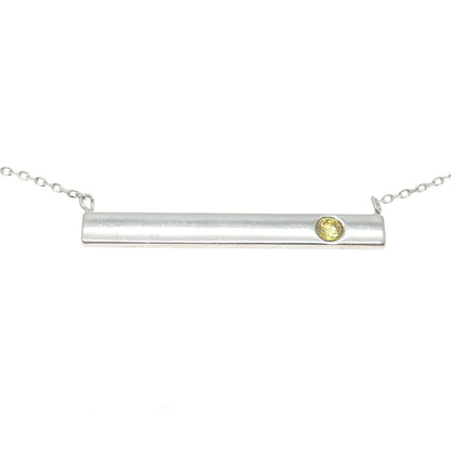 HALLMARK 925 Sterling Silver Real Citrine Bar Chain Necklace 16-18"