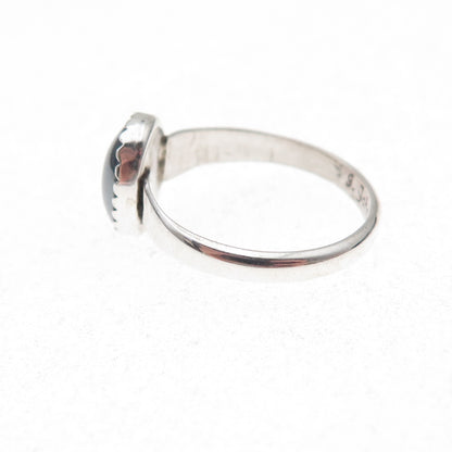 J. John Navajo Old Pawn 925 Sterling Silver Vintage Hematite Tribal Ring Size 7