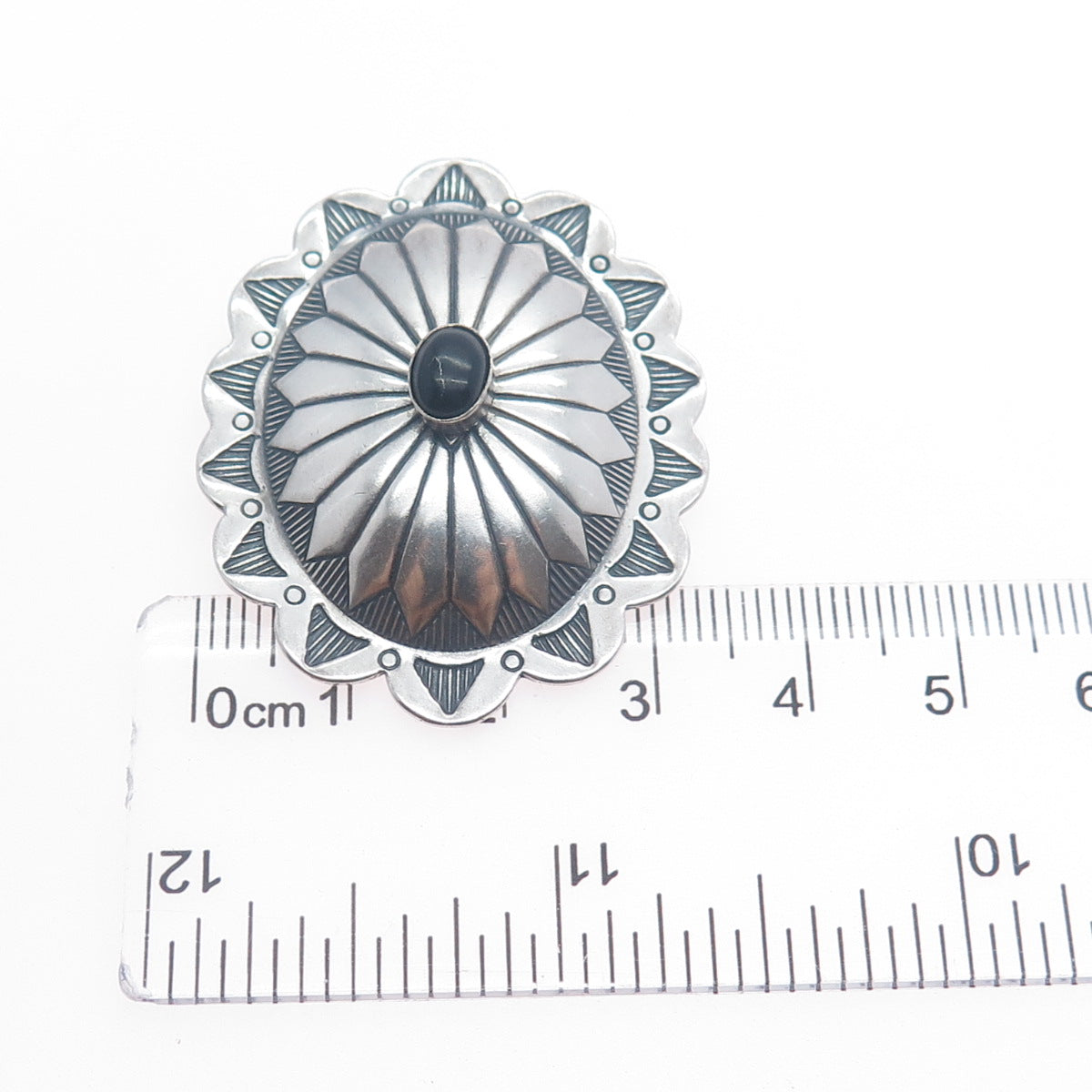 Old Pawn Sterling Silver Vintage Southwestern Black Onyx Concho Tribal Pendant