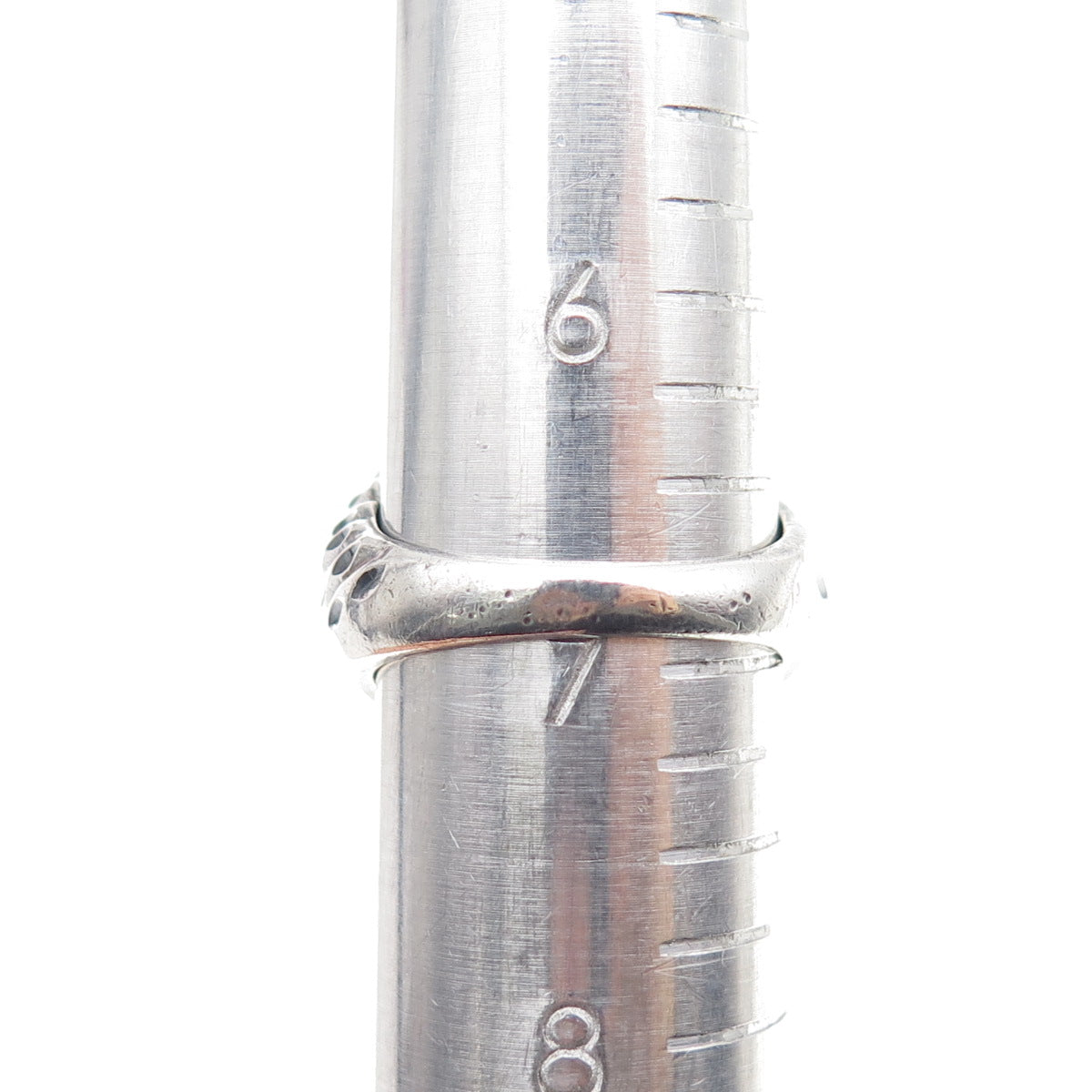 925 Sterling Silver Vintage Modernist Diamond-Cut Dome Oxidized Ring Size 7