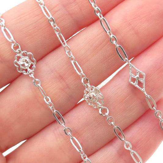 925 Sterling Silver Vintage Floral Chain Necklace 18"