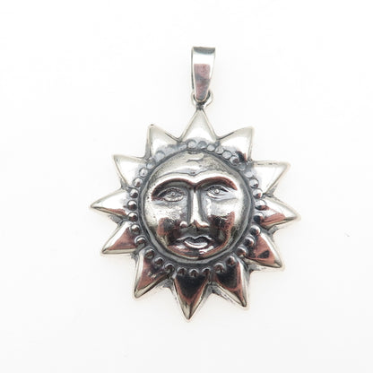 925 Sterling Silver Vintage Sun Face Oxidized Charm Pendant