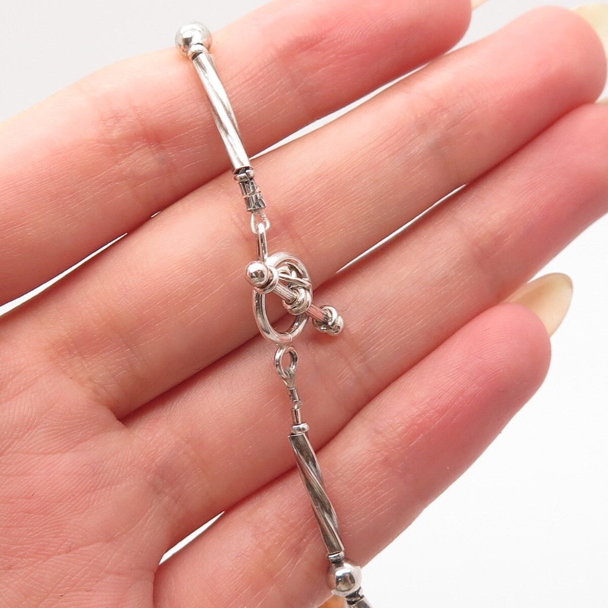 925 Sterling Silver Vintage Real Rutilated Quartz Ethnic Bar Chain Necklace 20"