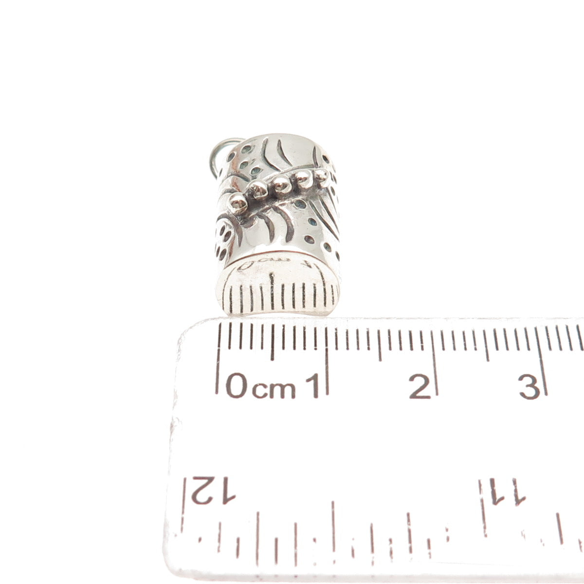 925 Sterling Silver Vintage Modernist Beaded 3D Mini Charm Pendant