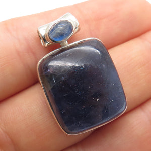 925 Sterling Silver Vintage Real Cabochon Lepidolite & Moonstone Slide Pendant