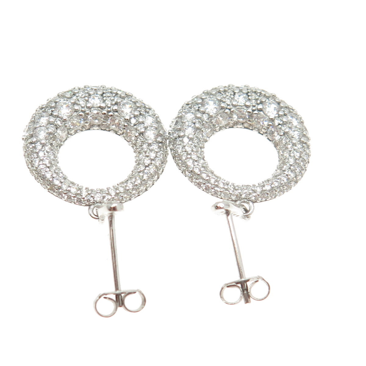 925 Sterling Silver Round-Cut C Z Crescent Dangling Earrings