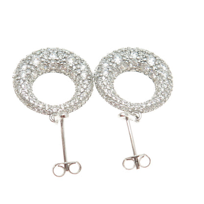 925 Sterling Silver Round-Cut C Z Crescent Dangling Earrings