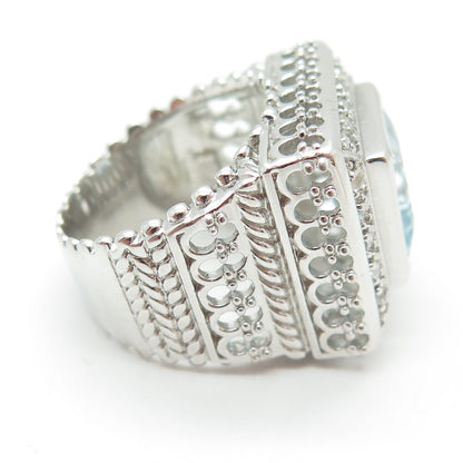 925 Sterling Silver Real Princess-Cut Blue & Round-Cut White Topaz Ring Size 7