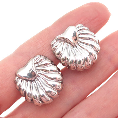 925 Sterling Silver Antique Art Deco Seashell Oxidized Screw Back Earrings