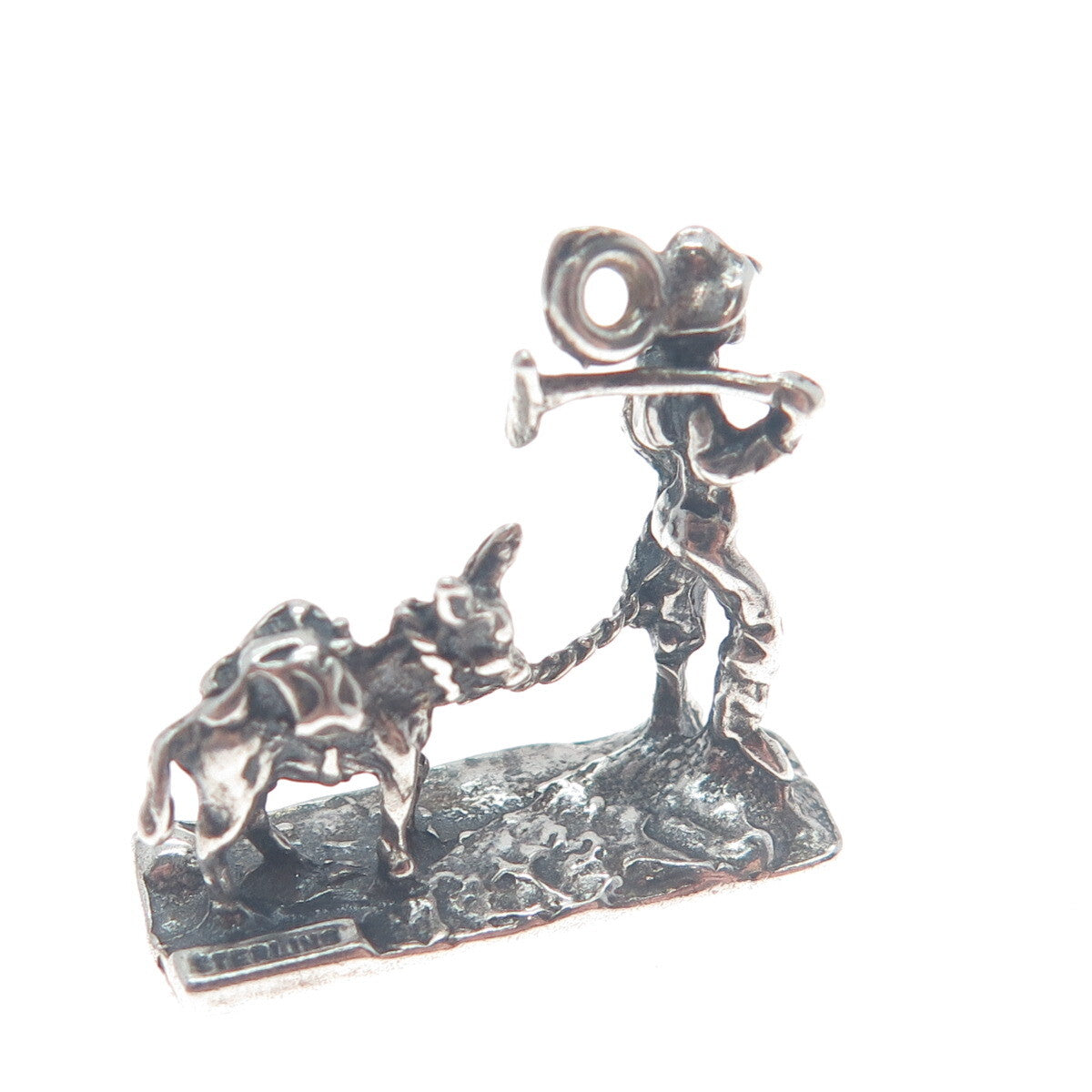 925 Sterling Silver Vintage Gold Miner with Donkey Oxidized 3D Pendant