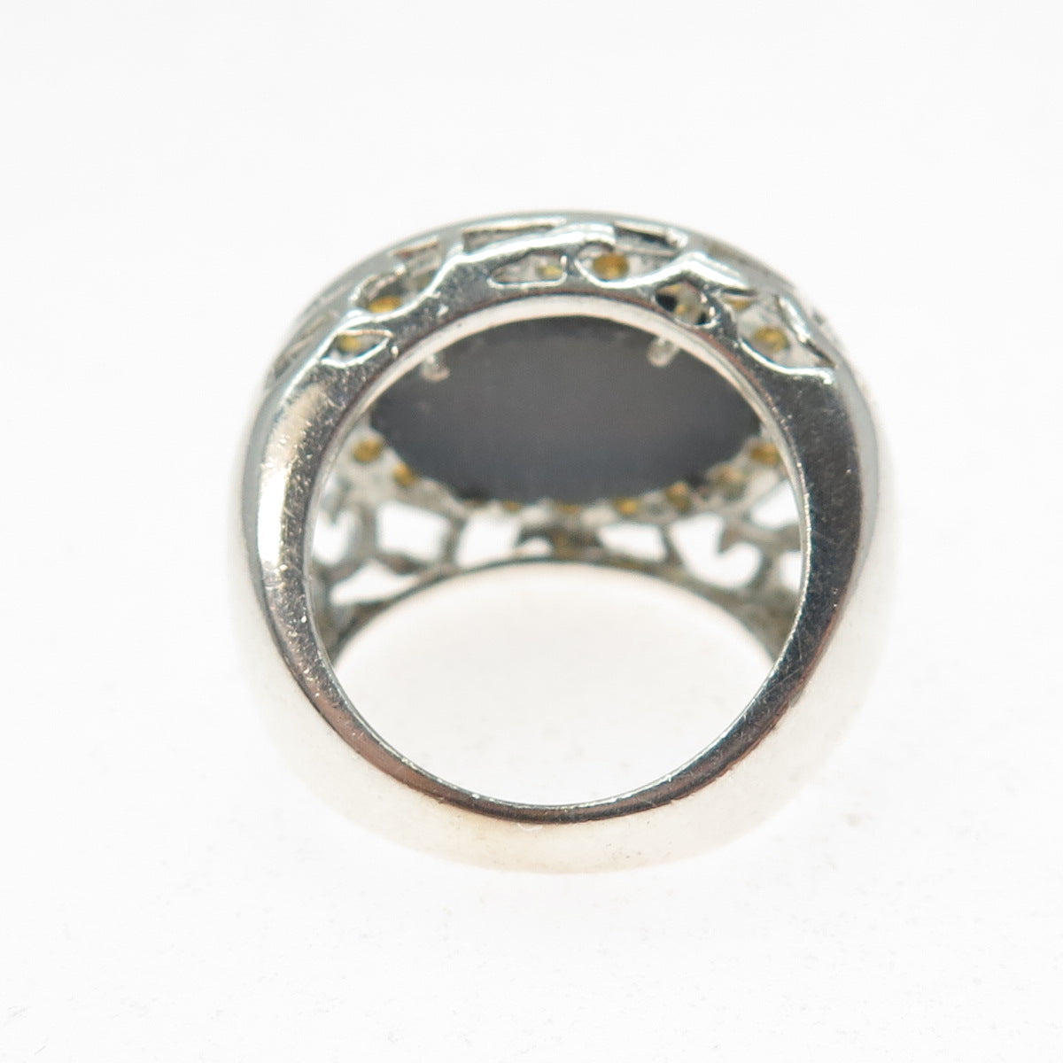 925 Sterling Silver Real Oval-Cut Druzy & Round-Cut Citrine Ring Size 5.25