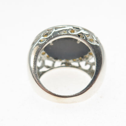 925 Sterling Silver Real Oval-Cut Druzy & Round-Cut Citrine Ring Size 5.25