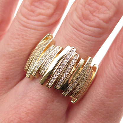 925 Sterling Silver Gold Plated Round-Cut C Z Modernist Ribbed Ring Size 9.25