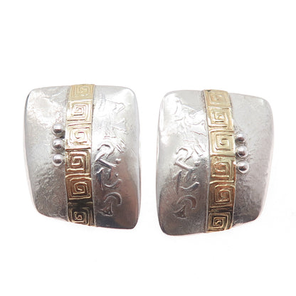 RIR-D 925 Sterling Silver 18K Gold Vintage Modernist Greek Maze Earrings