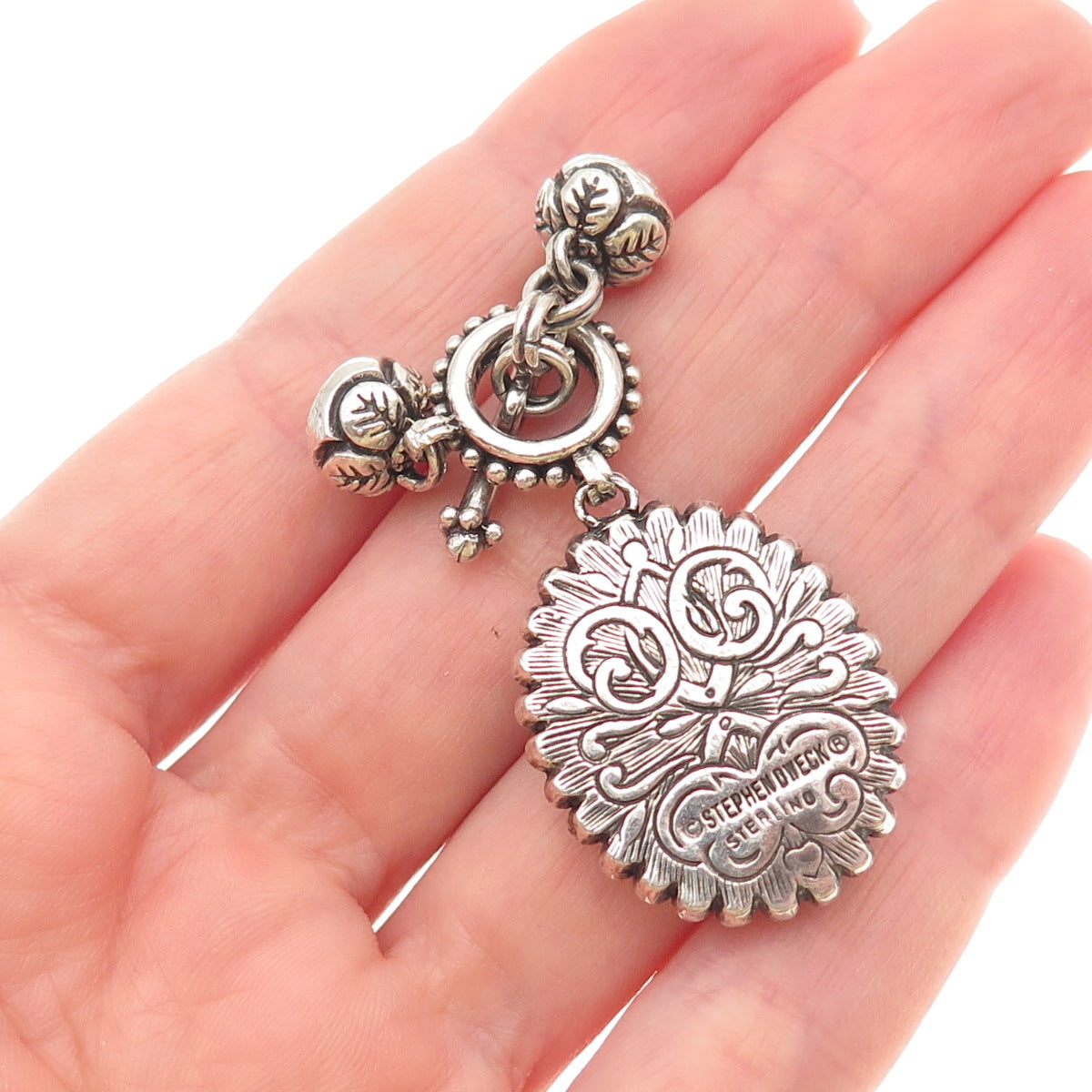 Stephen Dweck Sterling Silver Vintage Real MOP Cherub Cameo Charm Toggle Lock