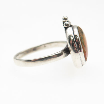 925 Sterling Silver Vintage Enamel Rose Flower Ring Size 5.75