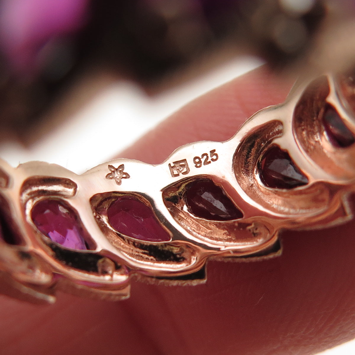 Michelle Albala 925 Sterling Silver Rose Gold Plated Real Amethyst Ring Size 7