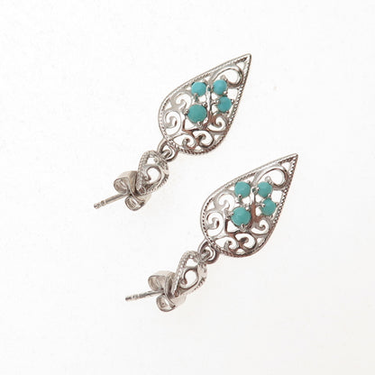 925 Sterling Silver Real Turquoise Swirl Teardrop Dangle Earrings