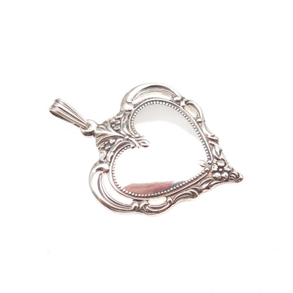 Towle 925 Sterling Silver Vintage 1976 Floral Heart Charm Pendant