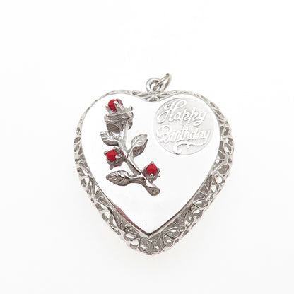 MARK MERCY 925 Sterling Silver Vintage Rhinestone Happy Birthday Heart Pendant