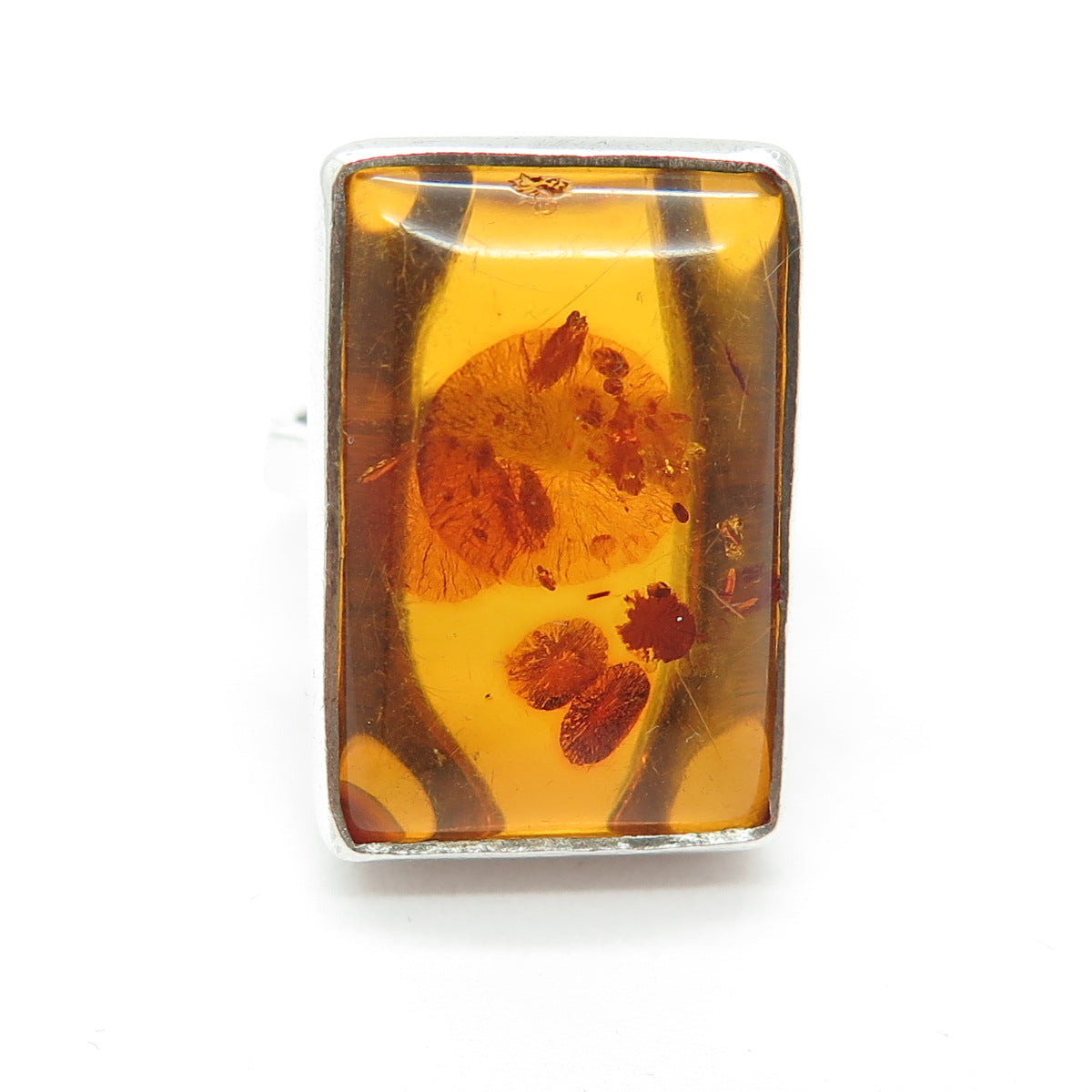 925 Sterling Silver Vintage Real Baltic Amber Modernist Ring Size 6.5