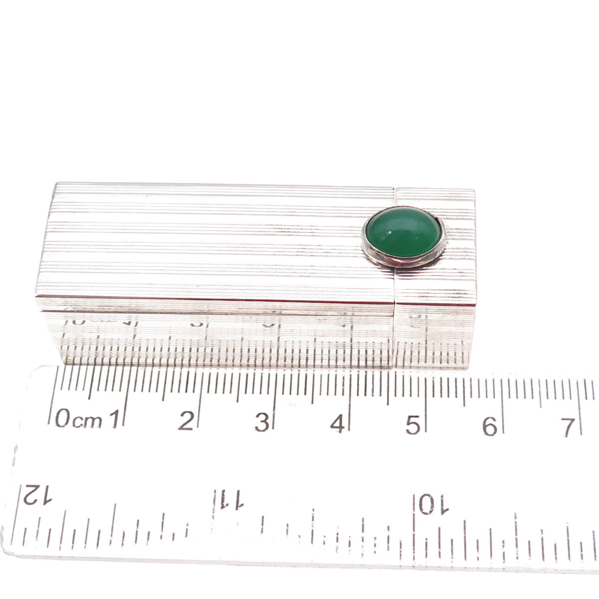 800 Silver Antique Art Deco Italy Real Green Onyx Tube Slide Lipstick Case #50