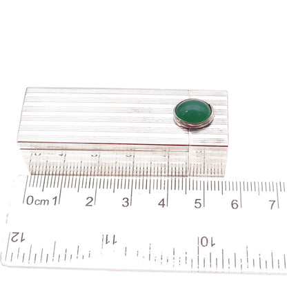 800 Silver Antique Art Deco Italy Real Green Onyx Tube Slide Lipstick Case #50