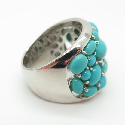 925 Sterling Silver Real Sleeping Beauty Turquoise Cluster Ring Size 6.75