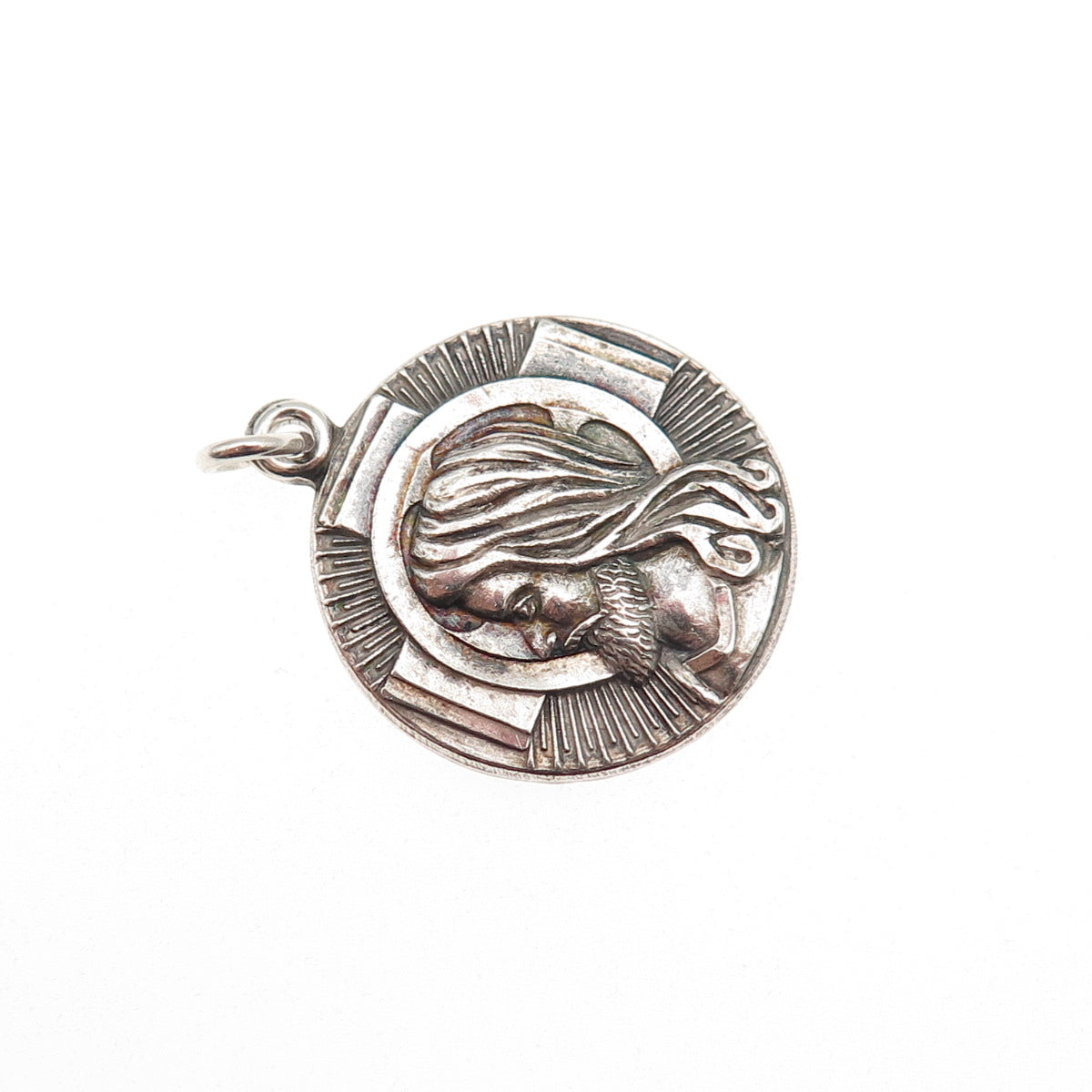 Hayward 925 Sterling Silver Antique Art Deco Jesus Episcopalian Oxidized Pendant