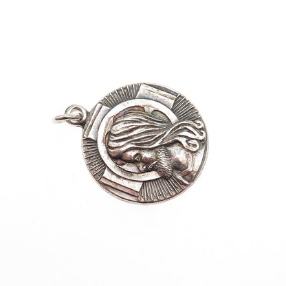 Hayward 925 Sterling Silver Antique Art Deco Jesus Episcopalian Oxidized Pendant