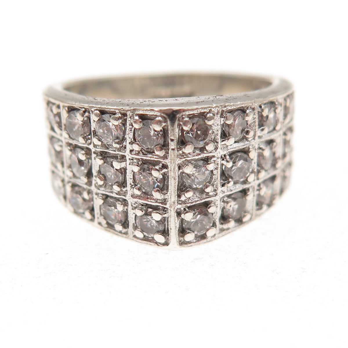 925 Sterling Silver Vintage Round-Cut C Z Modernist Ring Size 5