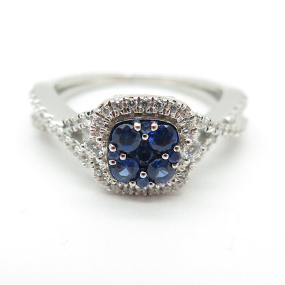 925 Sterling Silver Round-Cut Lab-Created Sapphire & C Z Ring Size 7