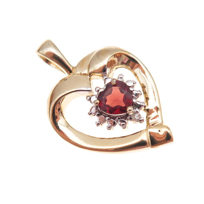 925 Sterling Silver Gold Plated Real Diamond Accent & Red Garnet Heart Pendant