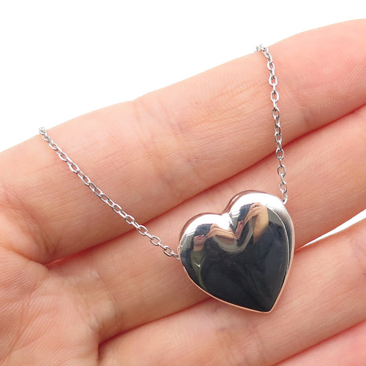 925 Sterling Silver Vintage Heart Slide Pendant Cable Chain Necklace 14-16"