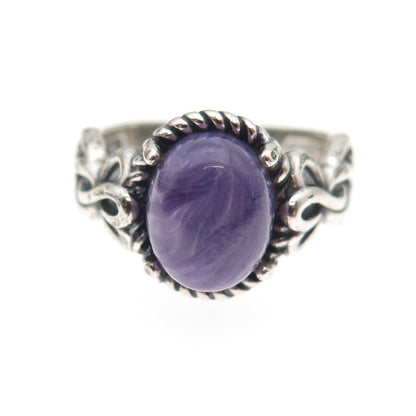 Carolyn Pollack 925 Sterling Silver Vintage Real Charoite Oxidized Ring Size 6