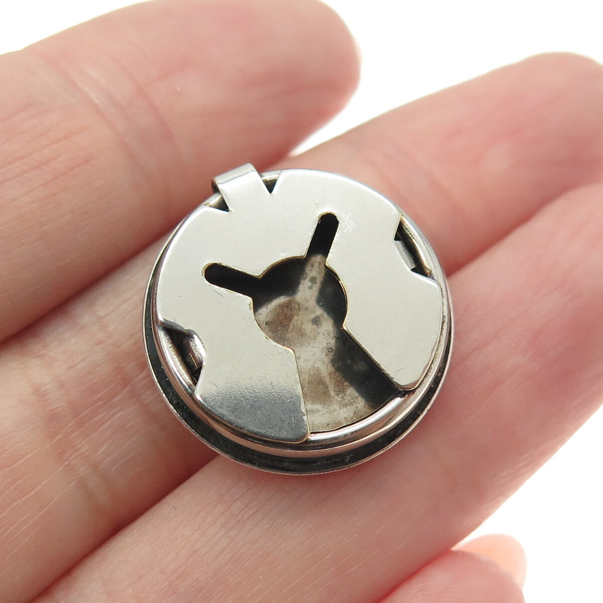 Old Pawn Hopi Sterling Silver Vintage Southwestern Concho Bear Clip Button