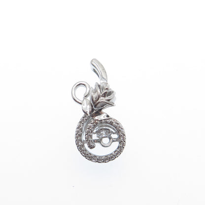 925 Sterling Silver Round-Cut C Z Rose Flower Minimalist Charm Slide Pendant