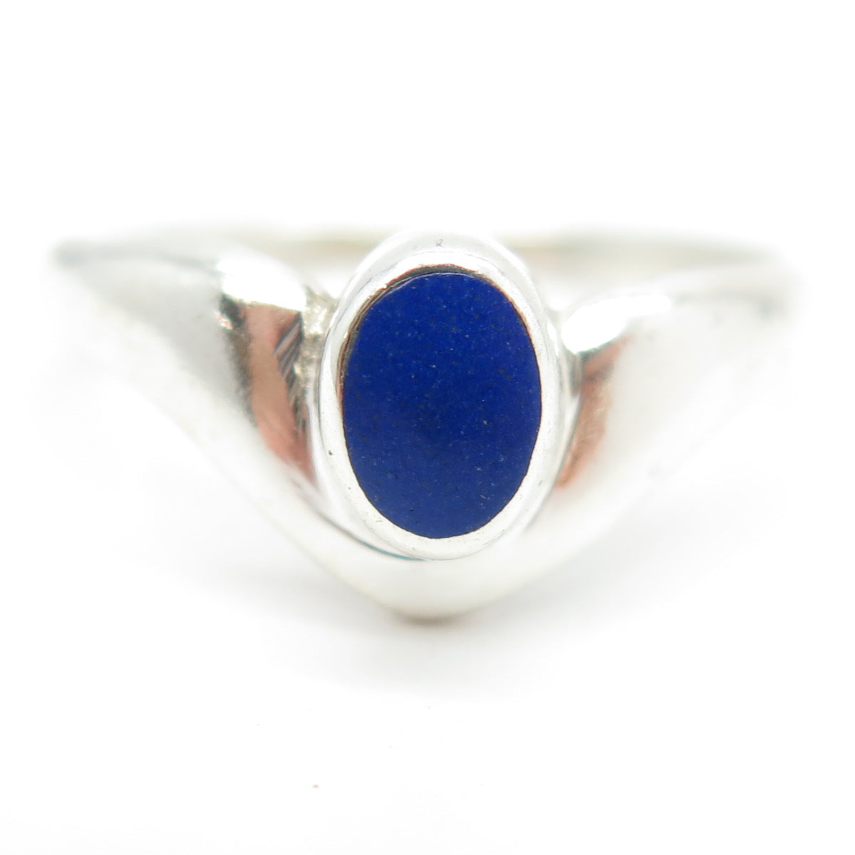 925 Sterling Silver Vintage Real Lapis Lazuli Gemstone Modernist Ring Size 6.75