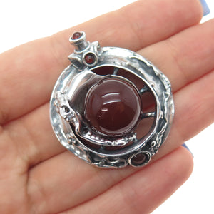 925 Sterling Silver Vintage Real Carnelian Modernist Oxidized Slide Pendant