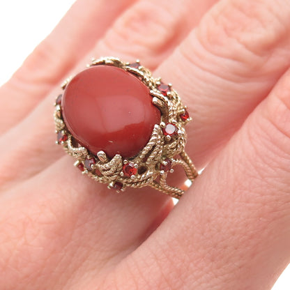925 Sterling Silver Gold Plated Vintage Real Red Jasper & Garnet Ring Size 10