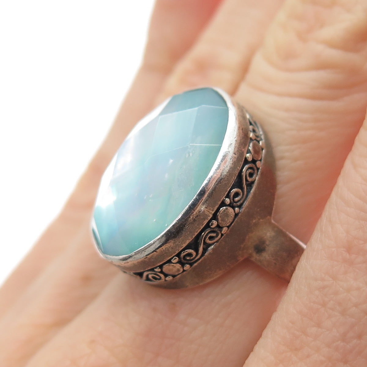 JGD JANICE GIRARDI 925 Sterling Silver Vintage Real Doubled MOP Ring Size 6.75