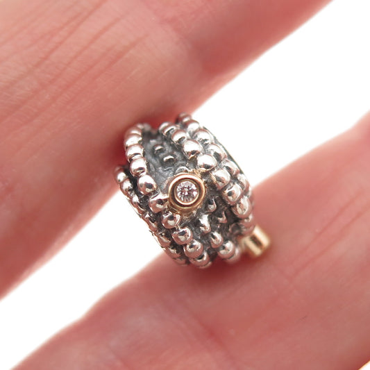 PANDORA 925 Sterling Silver Gold Real Diamond Entangled Beauty Slide Bead Charm