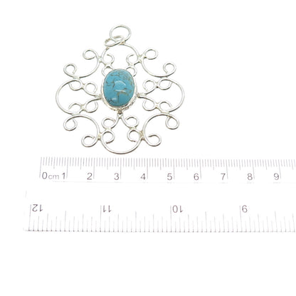 925 Sterling Silver Vintage Faux Turquoise Ornate Swirl Pendant