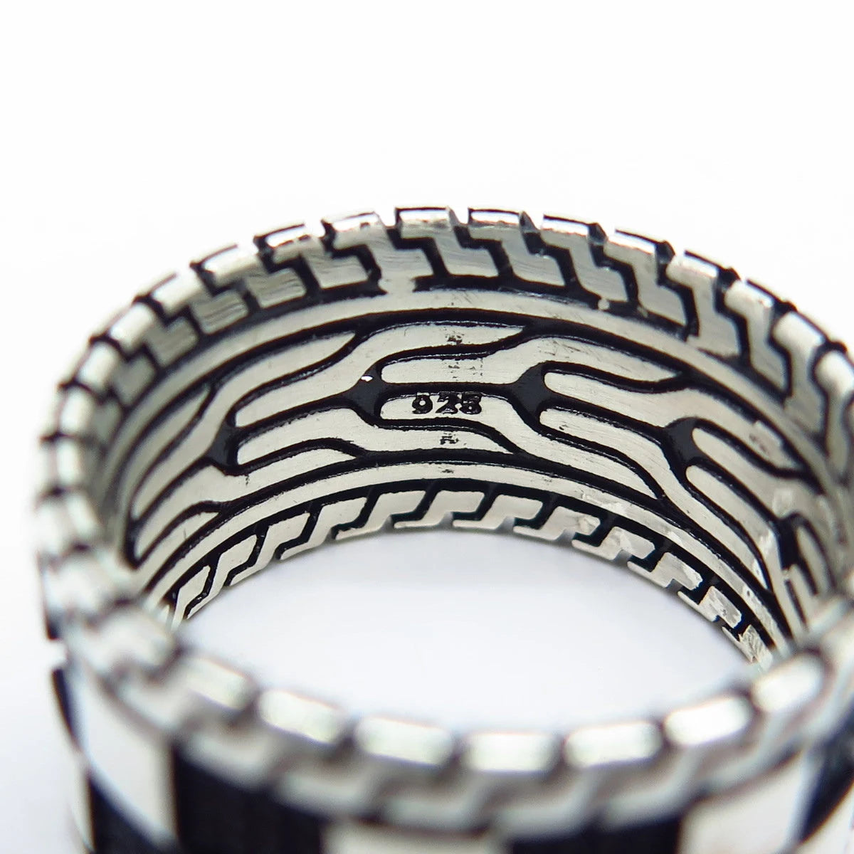 925 Sterling Silver Vintage Chessboard Band Ring Size 8.5