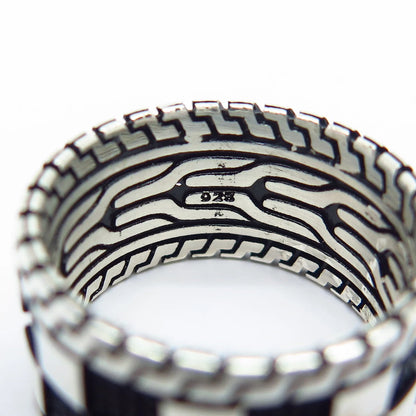925 Sterling Silver Vintage Chessboard Band Ring Size 8.5